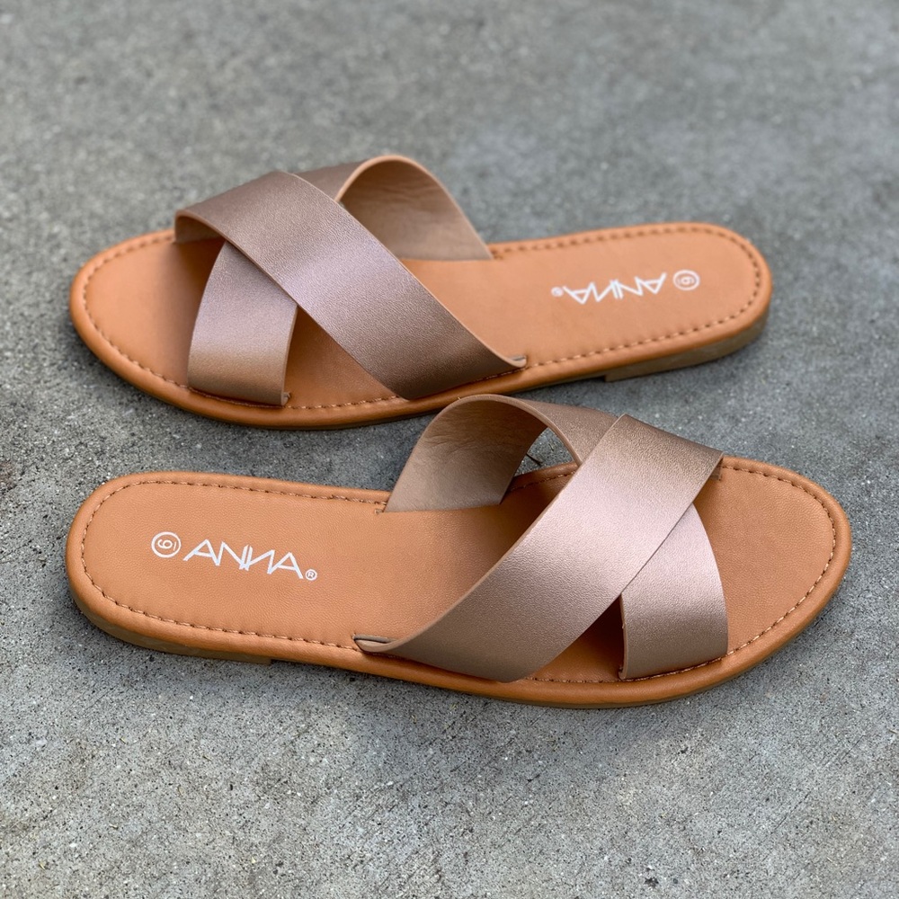 🌟Anna Cross Strap Rose Gold Sandal Flip Flop